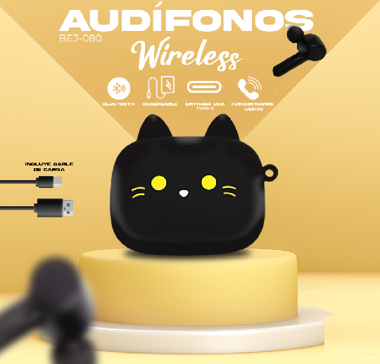 Audífonos Wireless Funda Gato BEJ-080